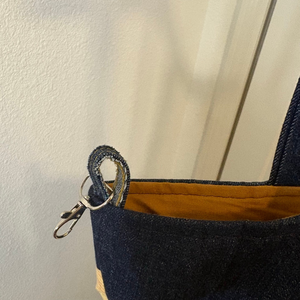 Handmade Blue Jean Tote Bag with front colorful pockets Boho Colorful - Picture 5 of 5